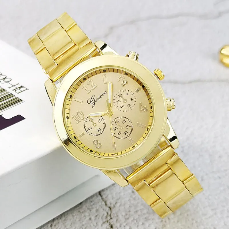 Golden Watch Stainless Steel Ladies Creative Quartz Bracelet Female Clocks Gift