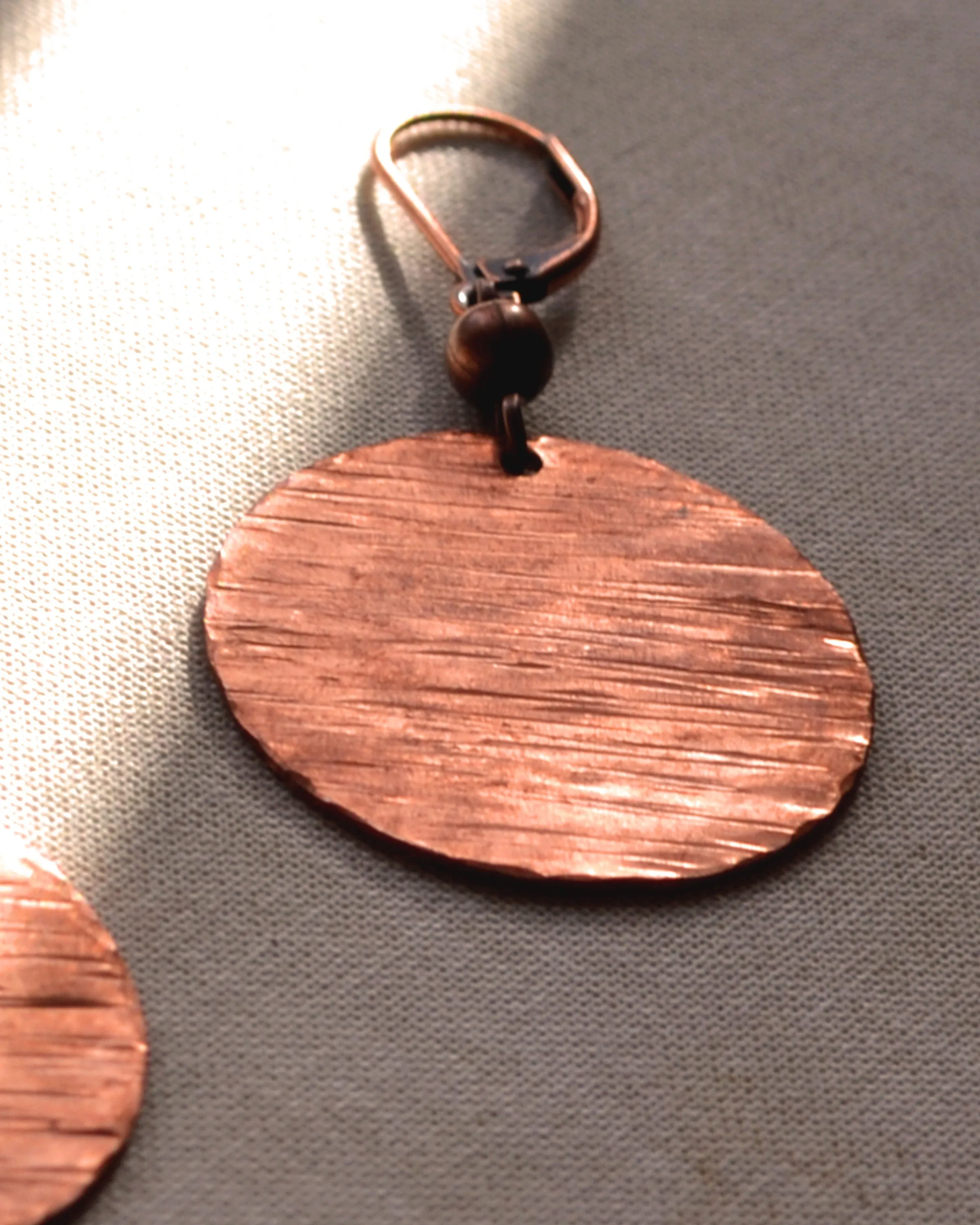 Hammered antique copper round earrings, sunset earrings, romantic  gift, copper anniversary