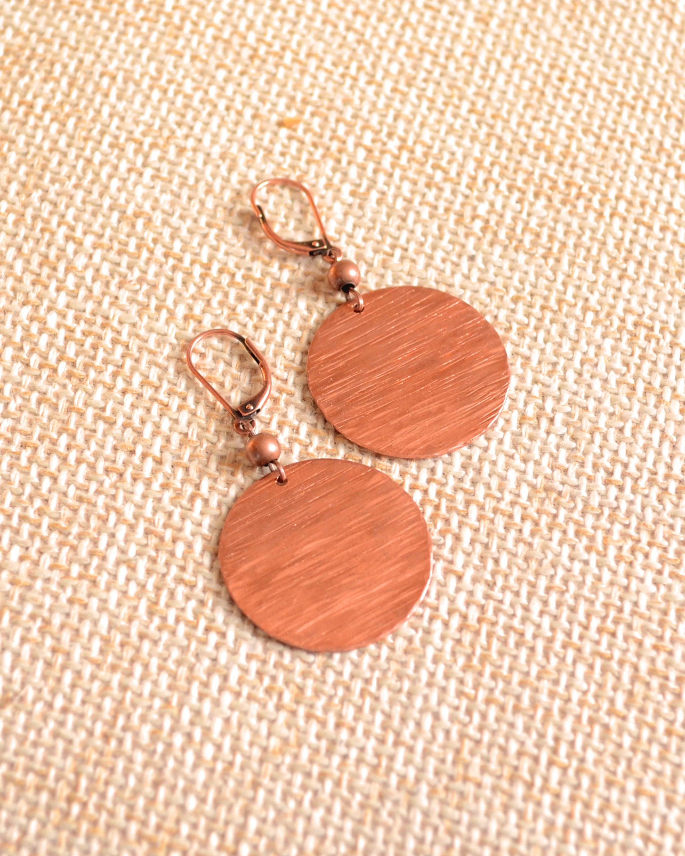 Hammered antique copper round earrings, sunset earrings, romantic  gift, copper anniversary
