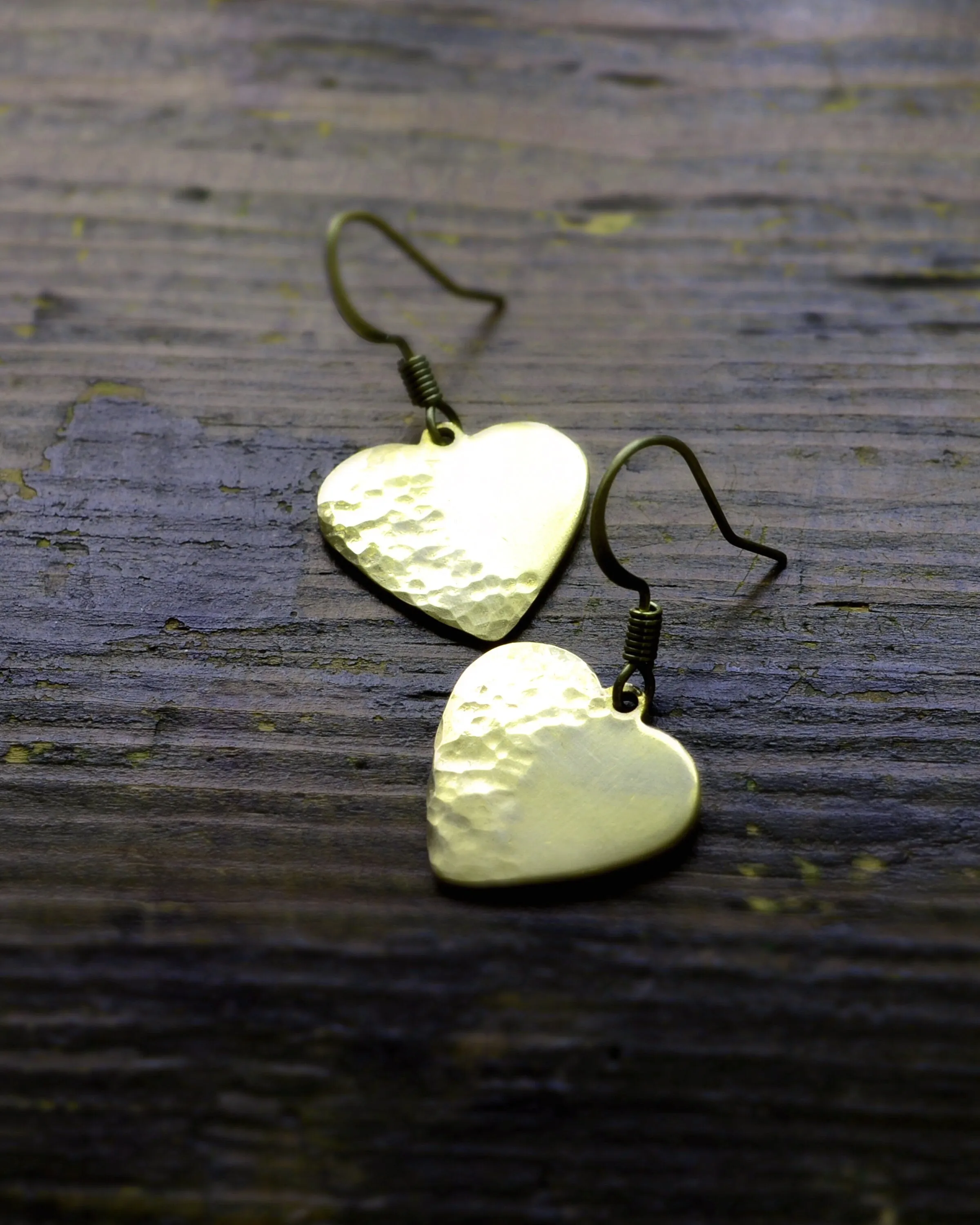 Hammered Brass Small Heart Earrings, Love Gift jewelry