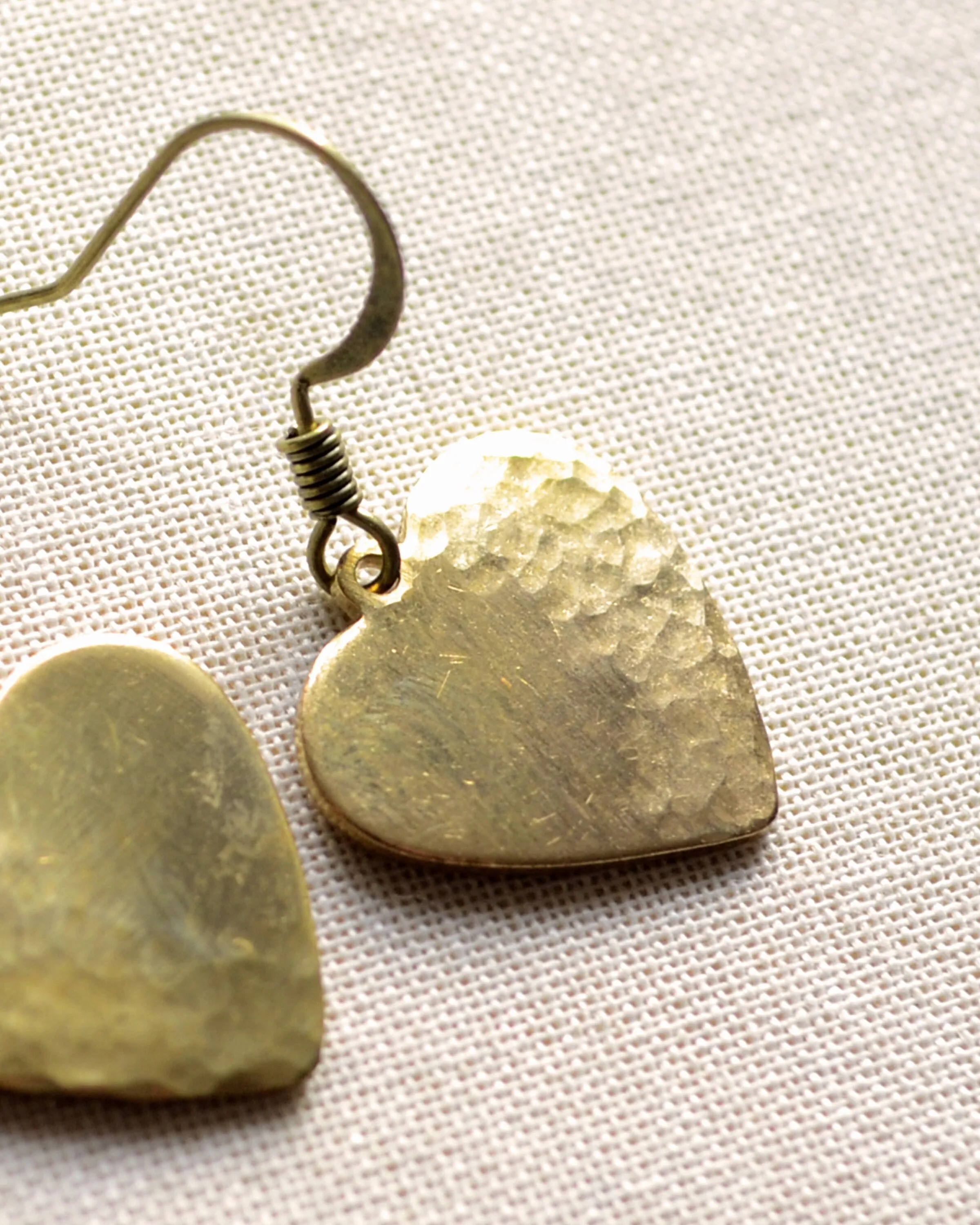 Hammered Brass Small Heart Earrings, Love Gift jewelry