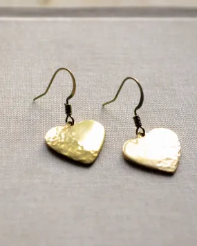 Hammered Brass Small Heart Earrings, Love Gift jewelry
