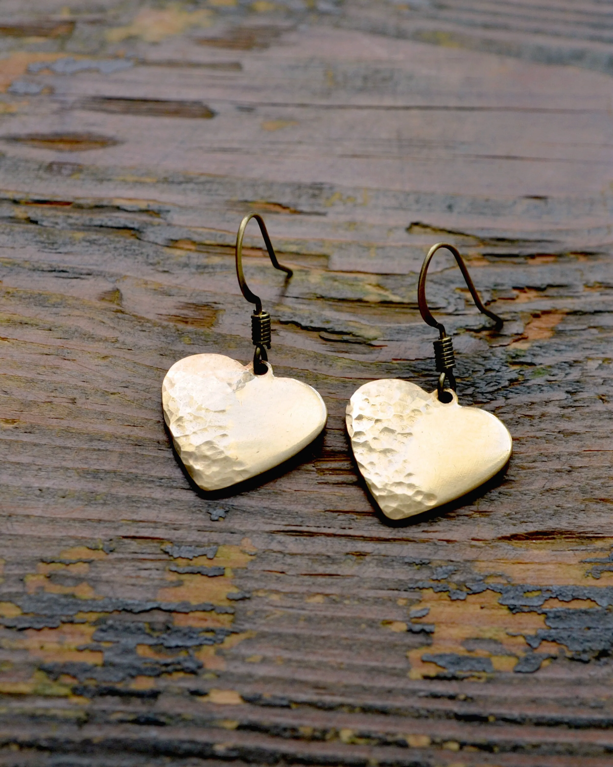 Hammered Brass Small Heart Earrings, Love Gift jewelry