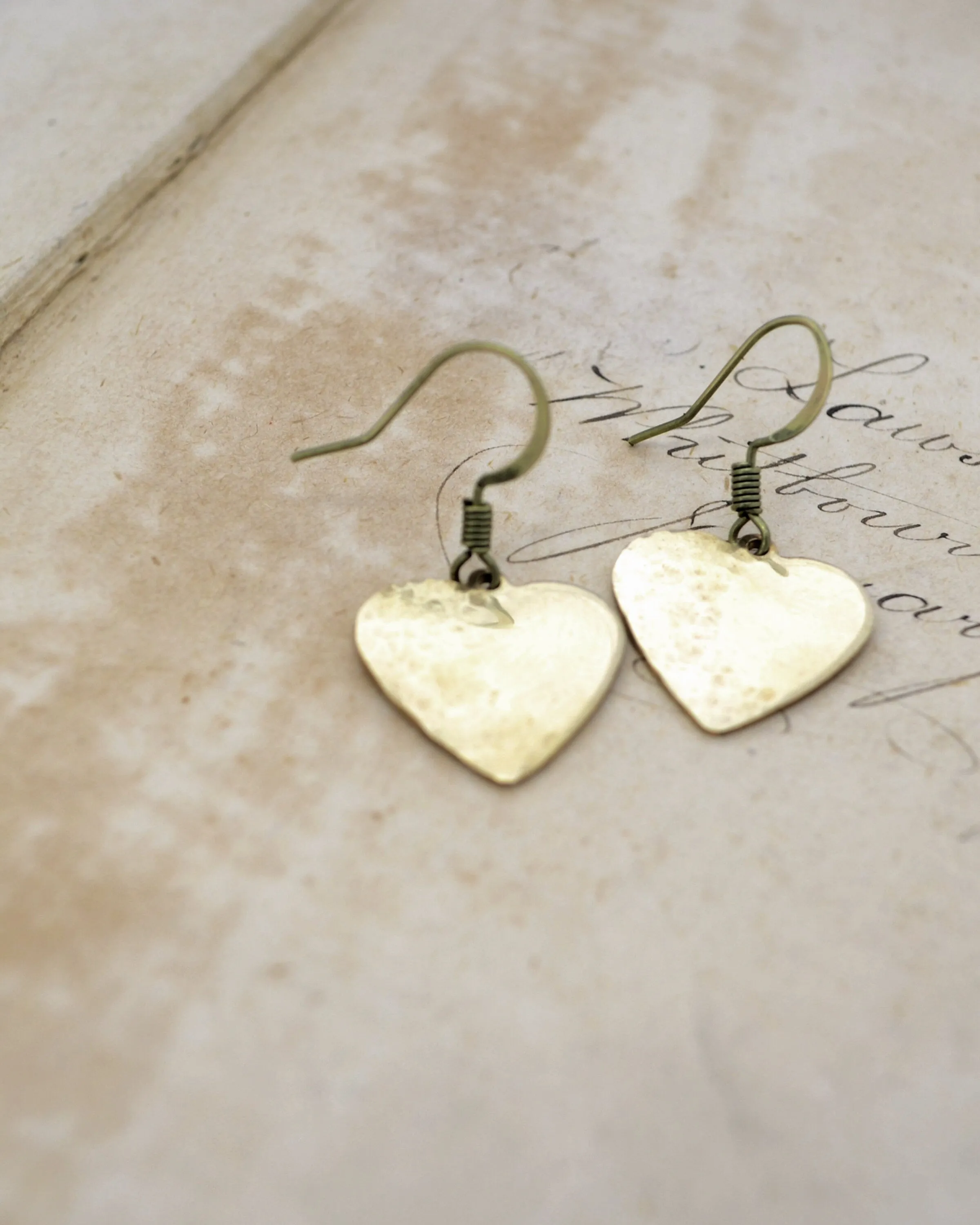 Hammered Brass Small Heart Earrings, Love Gift jewelry