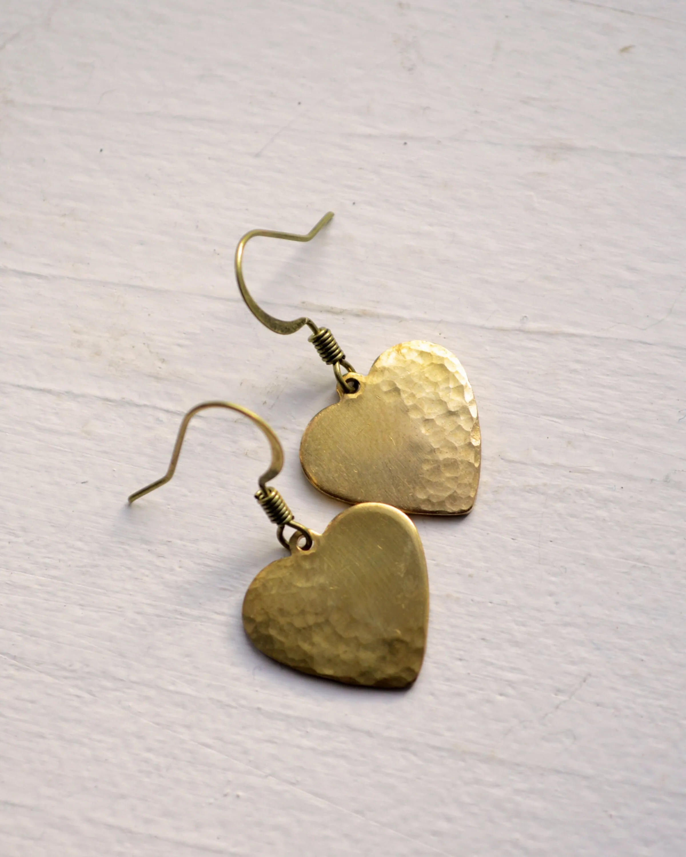 Hammered Brass Small Heart Earrings, Love Gift jewelry