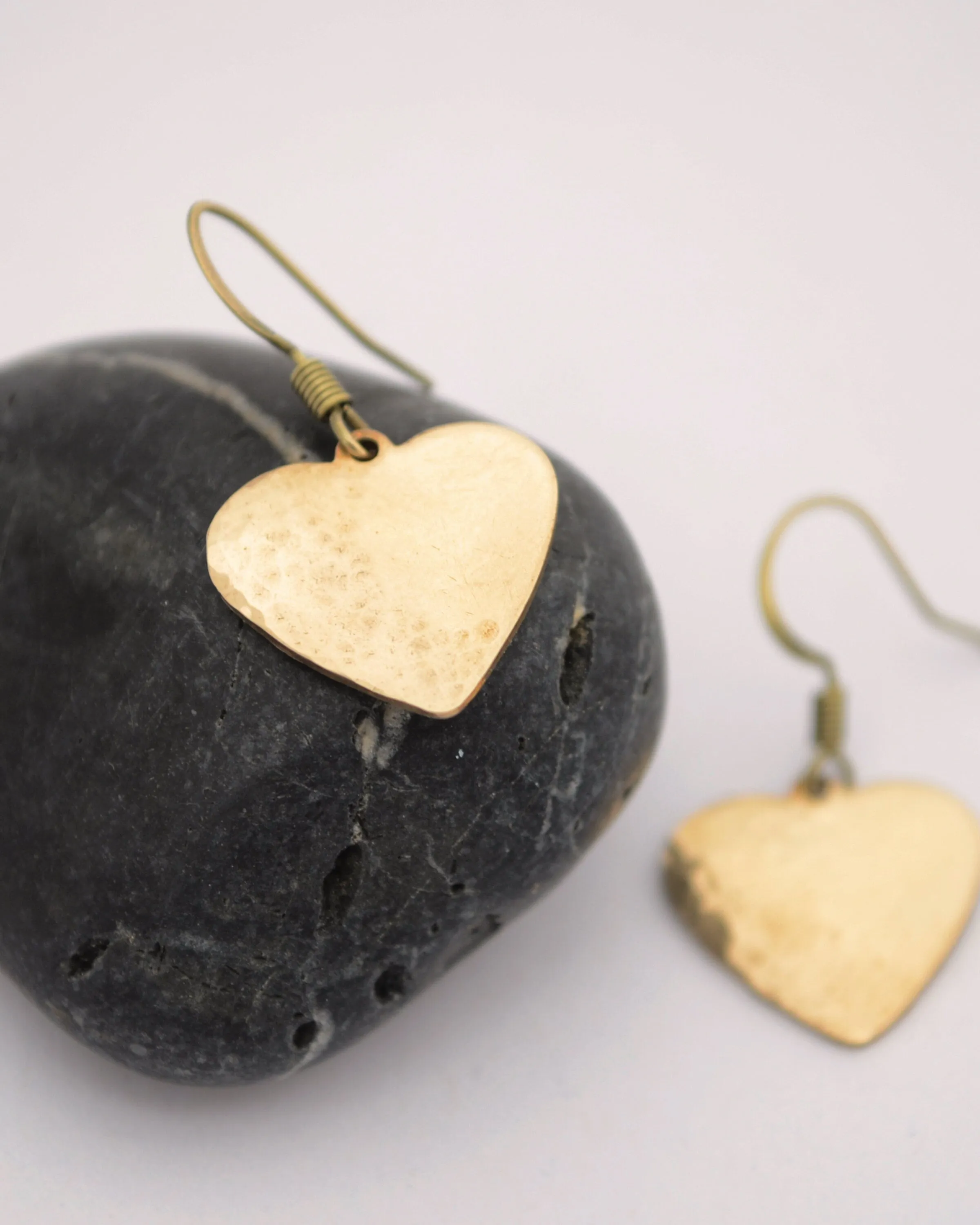 Hammered Brass Small Heart Earrings, Love Gift jewelry