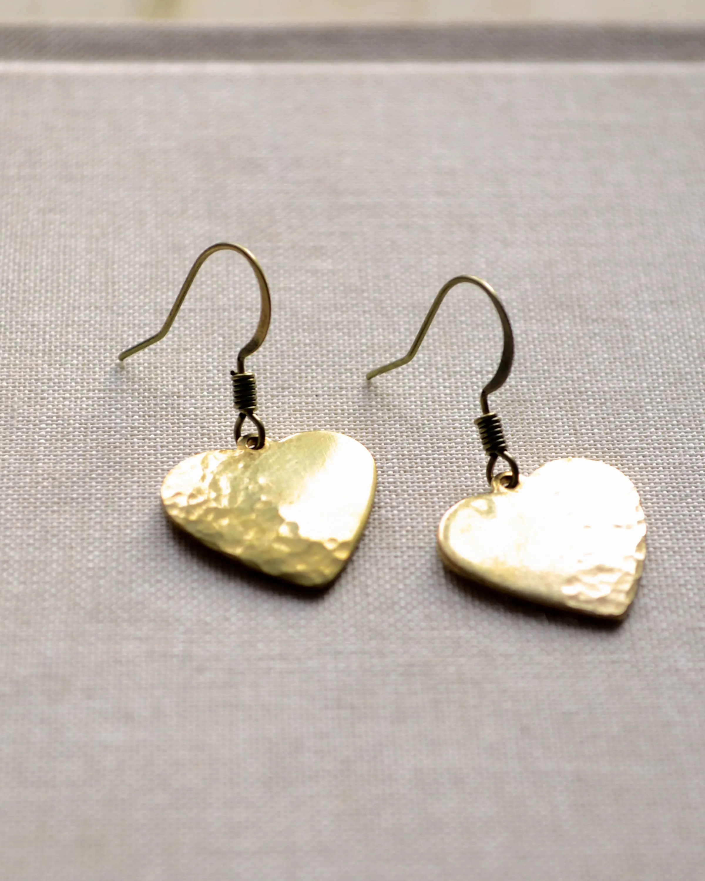 Hammered Brass Small Heart Earrings, Love Gift jewelry
