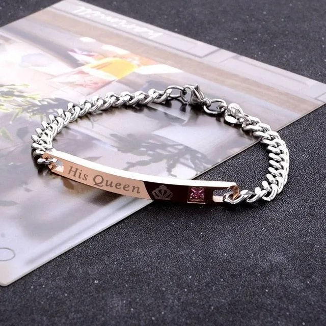 His Queen, Her King Crystal Couple Bracelet (for Men & Women)