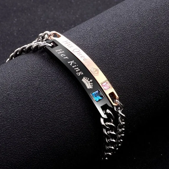 His Queen, Her King Crystal Couple Bracelet (for Men & Women)