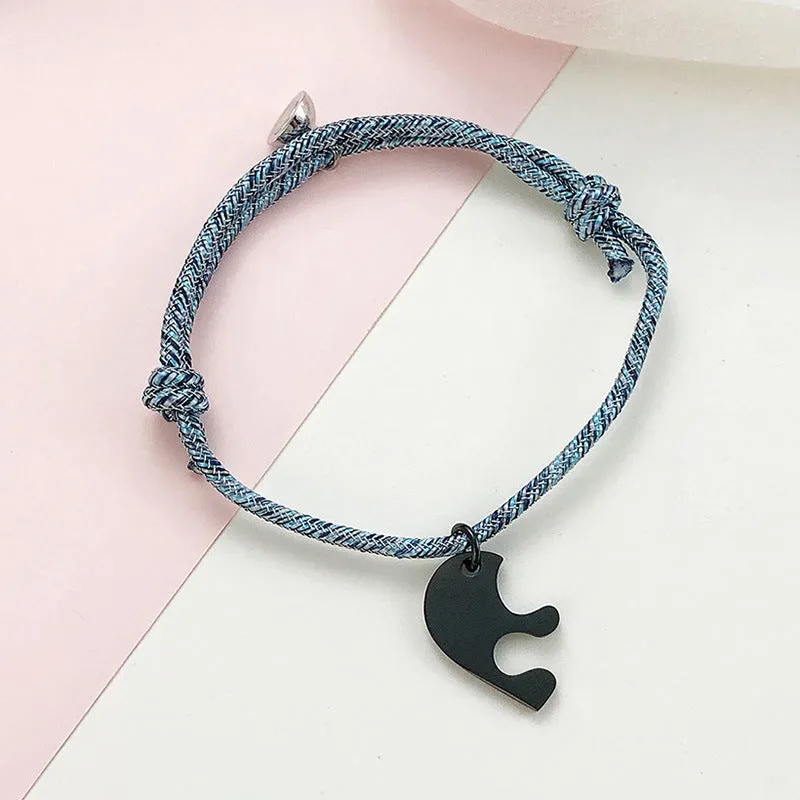 Interlocking Half Hearts Couple Bracelets Set