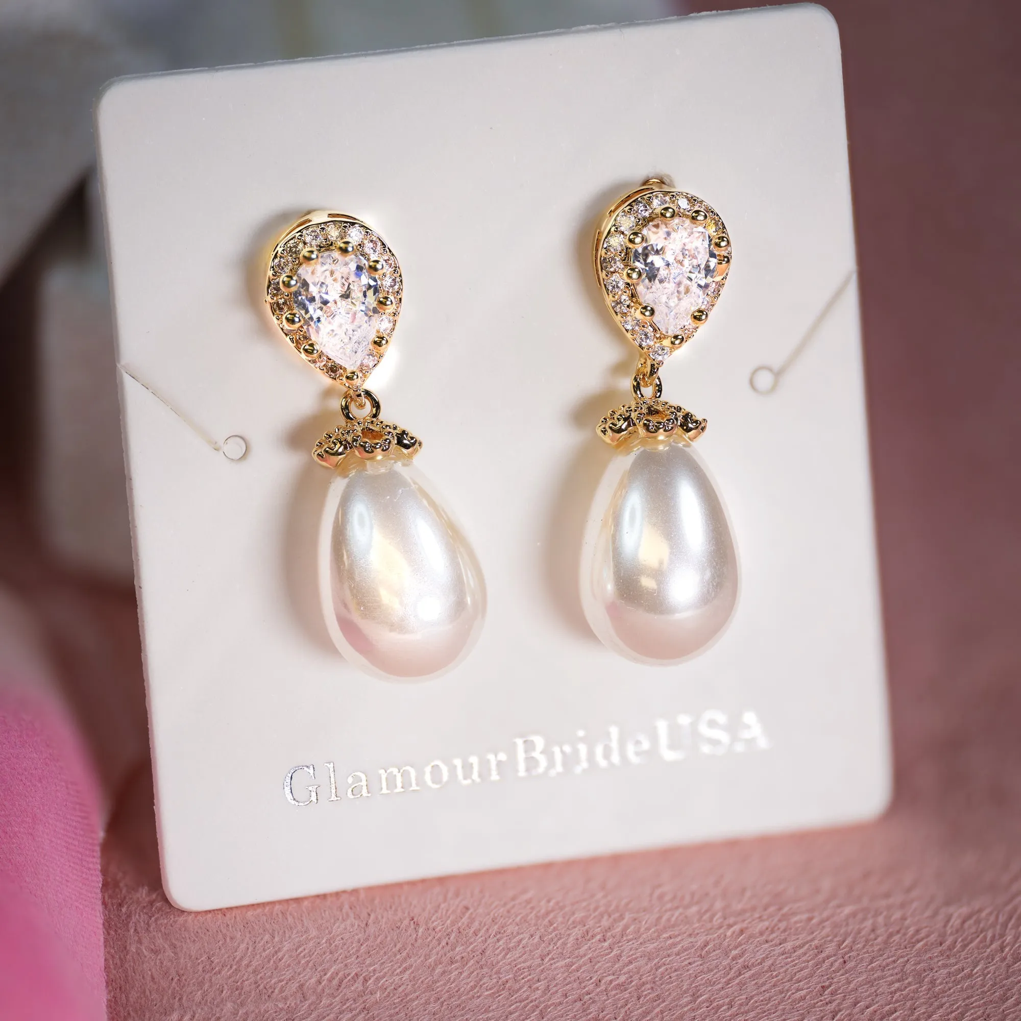Leslie - Gold Pearl Bridal Earrings