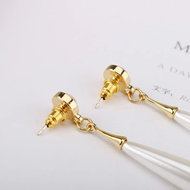 long simulated pearl Waterdrop Clip on Earrings
