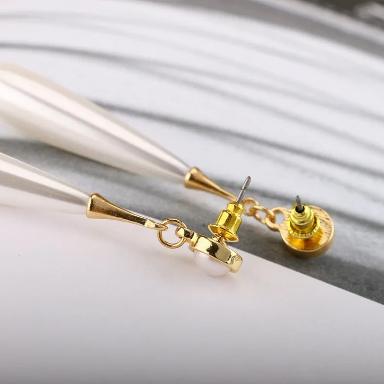 long simulated pearl Waterdrop Clip on Earrings