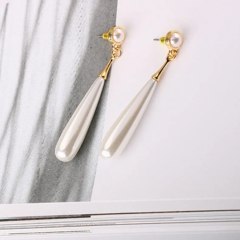 long simulated pearl Waterdrop Clip on Earrings