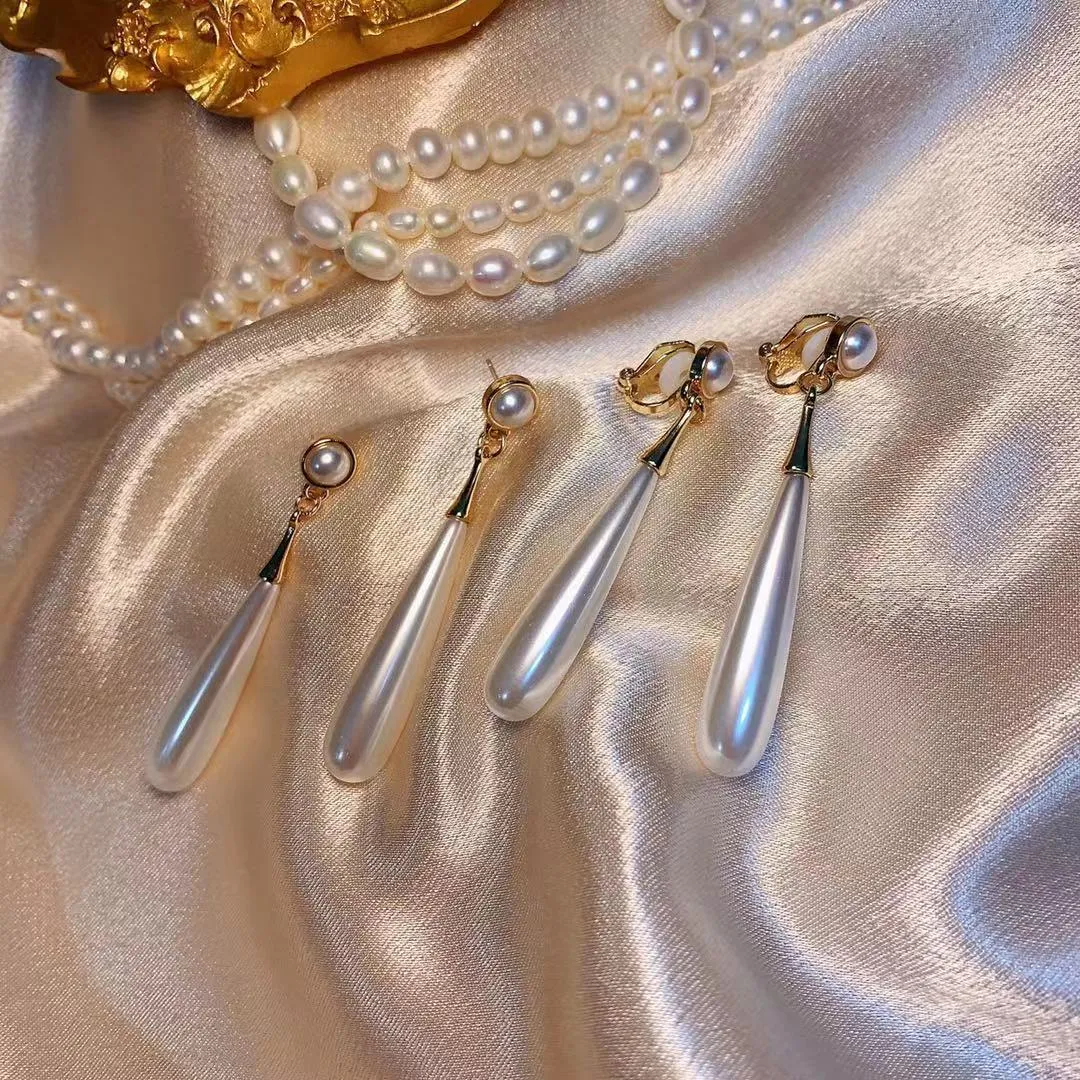 long simulated pearl Waterdrop Clip on Earrings