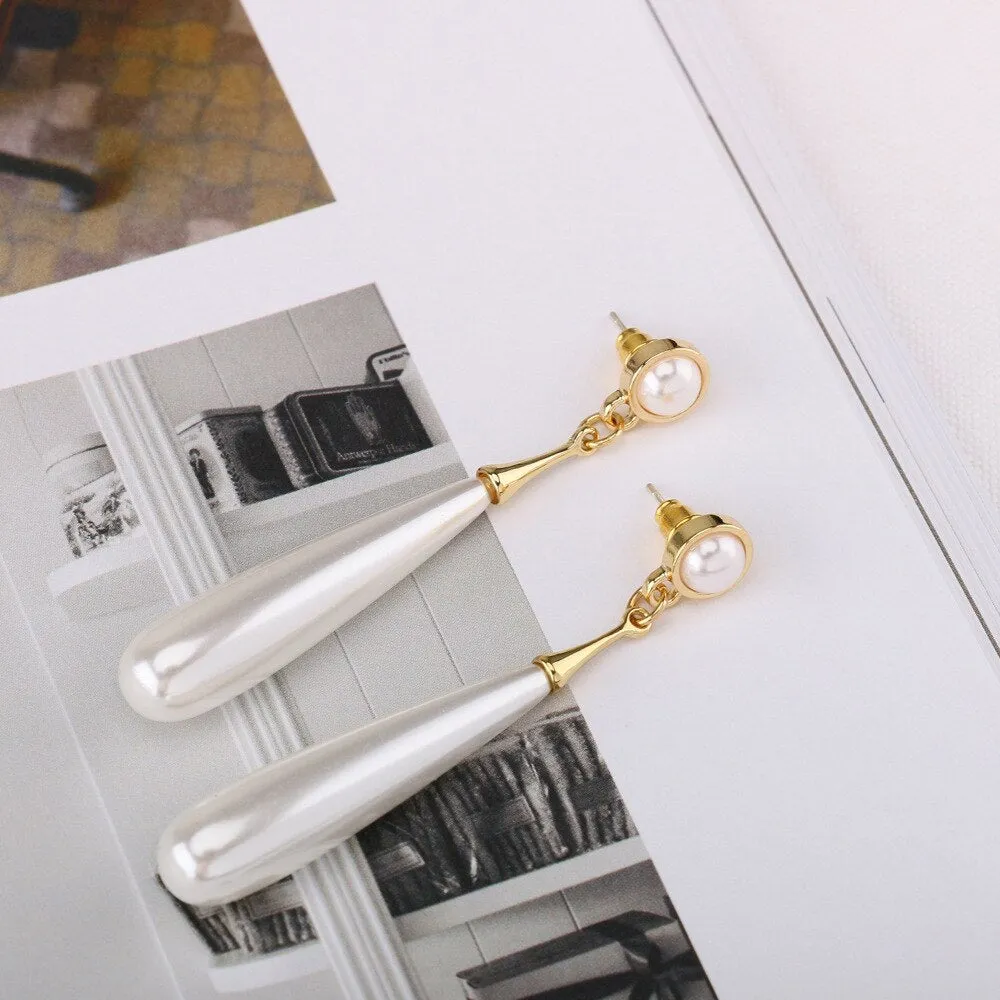 long simulated pearl Waterdrop Clip on Earrings
