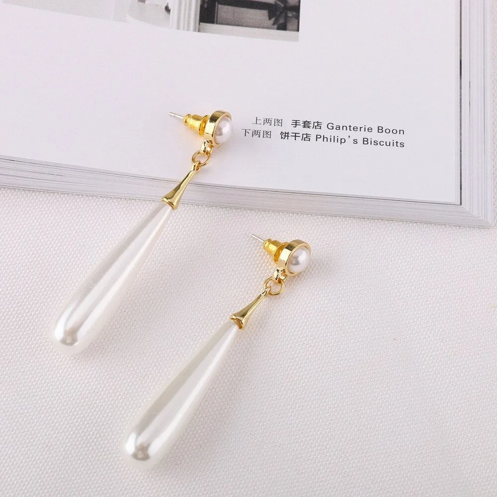 long simulated pearl Waterdrop Clip on Earrings