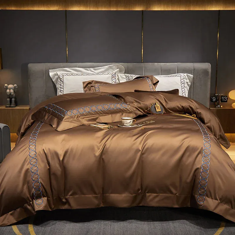 Luxury Cotton Satin Circle Embroidered Duvet Set