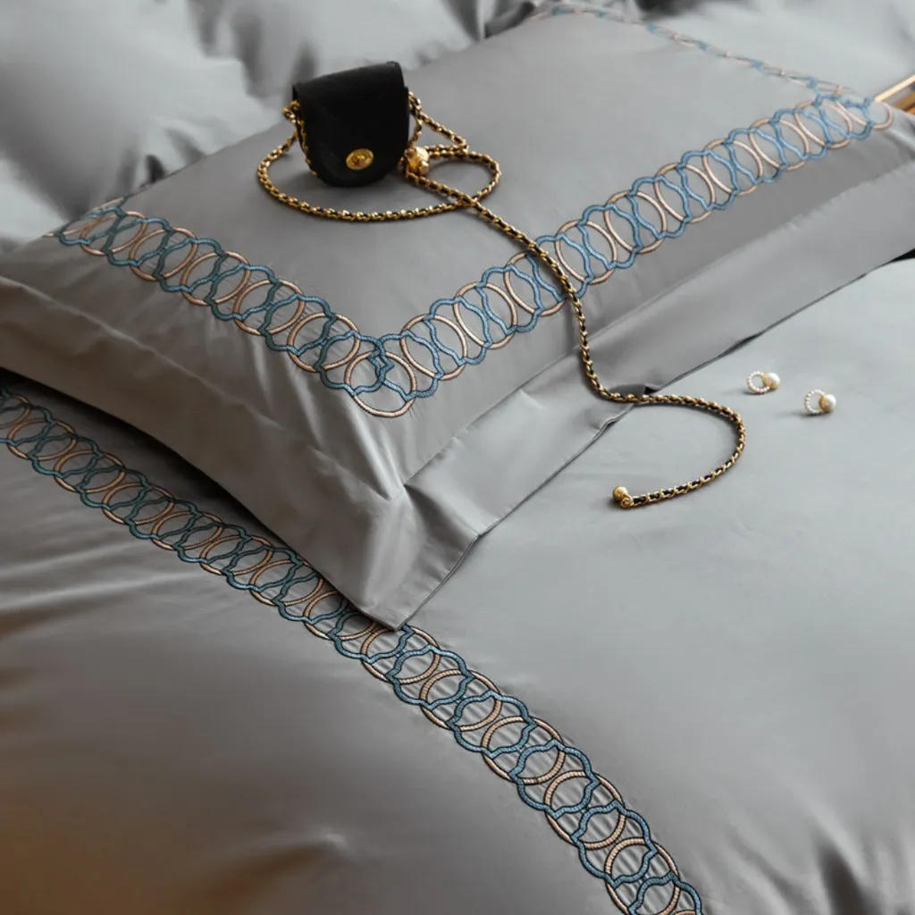 Luxury Cotton Satin Circle Embroidered Duvet Set