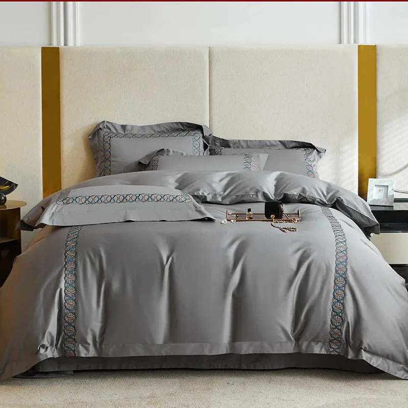 Luxury Cotton Satin Circle Embroidered Duvet Set