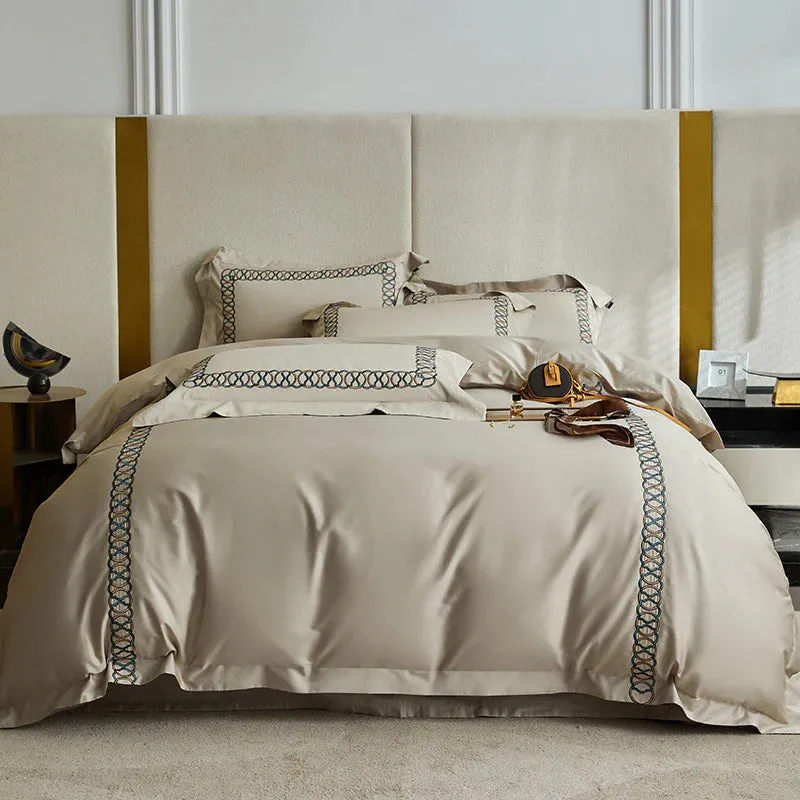 Luxury Cotton Satin Circle Embroidered Duvet Set