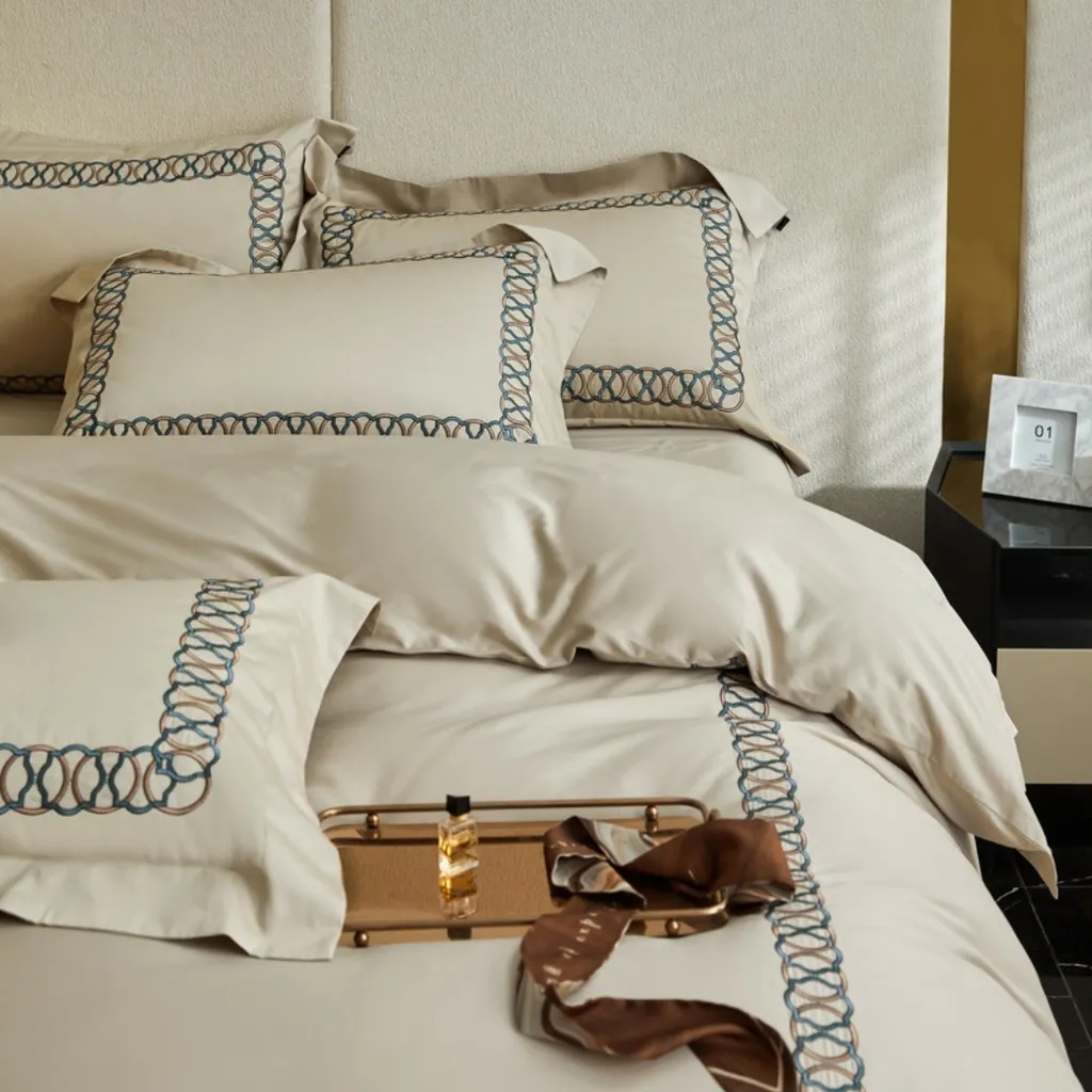 Luxury Cotton Satin Circle Embroidered Duvet Set