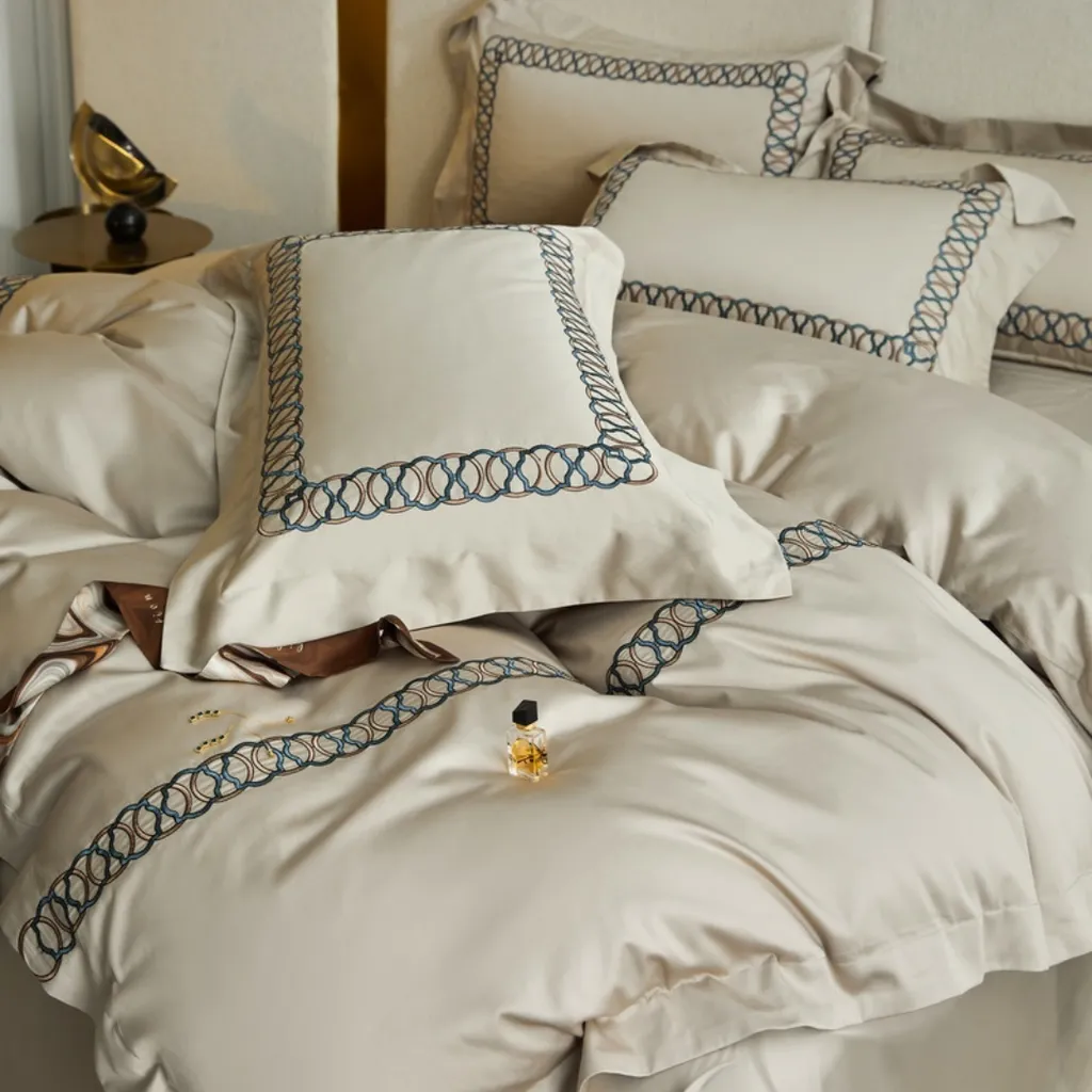 Luxury Cotton Satin Circle Embroidered Duvet Set