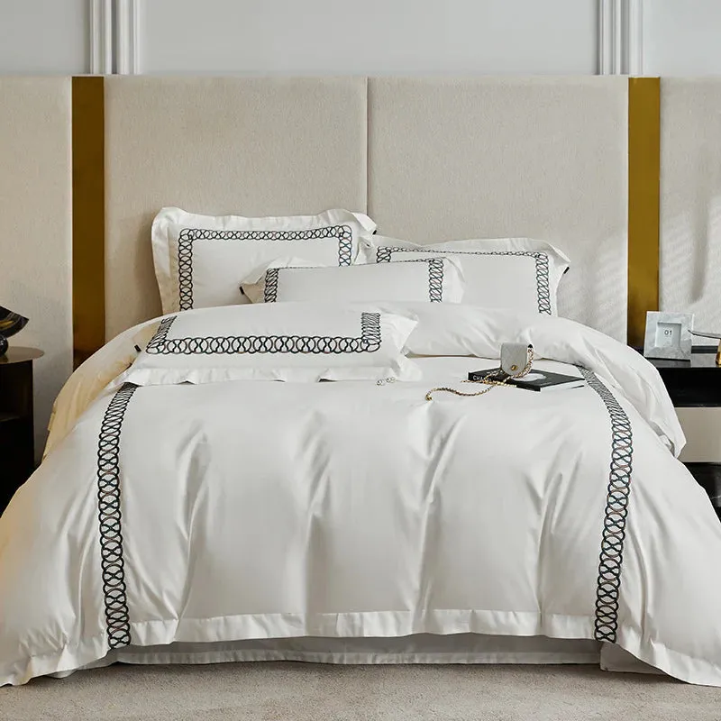 Luxury Cotton Satin Circle Embroidered Duvet Set