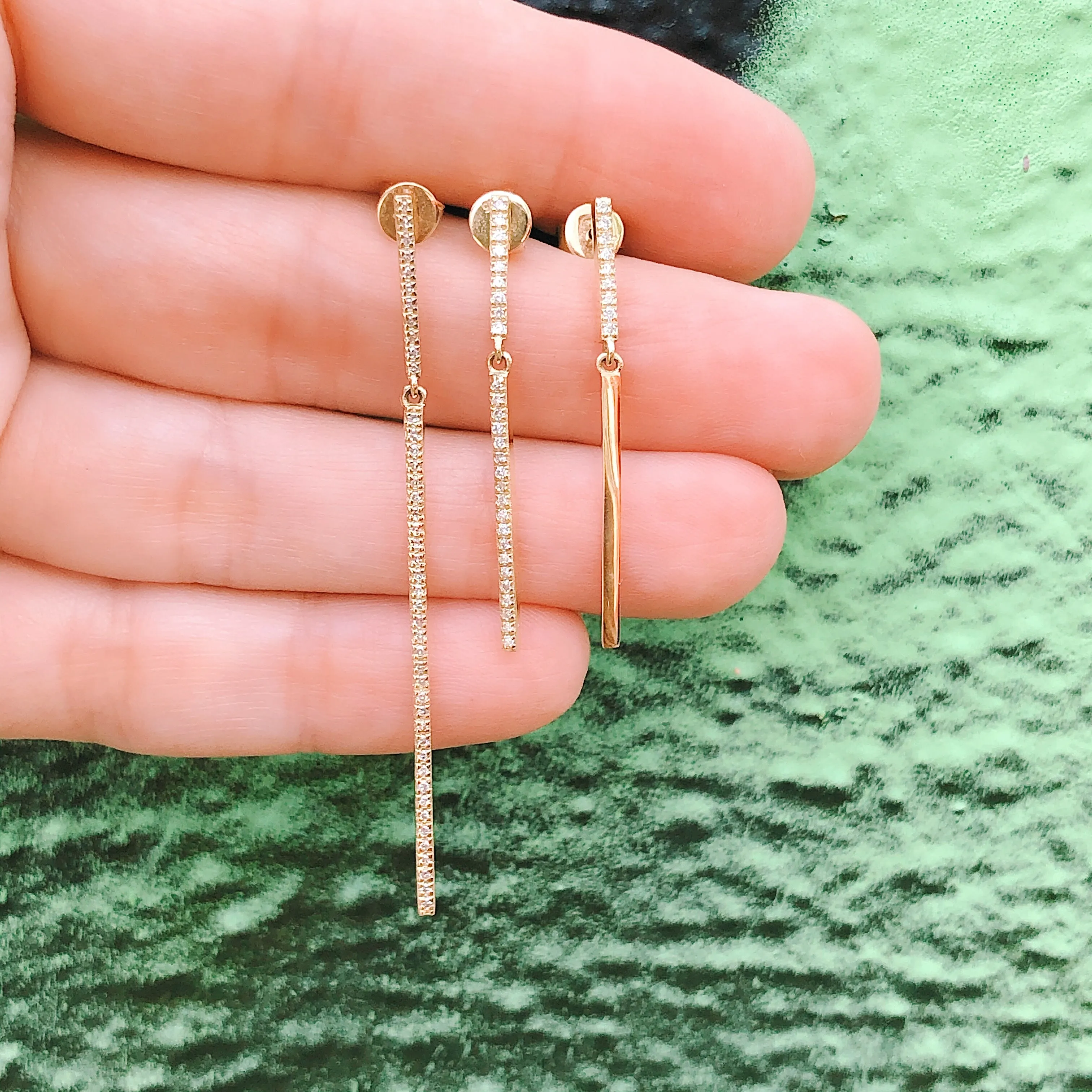 Medium Diamond   Gold Bar Earrings