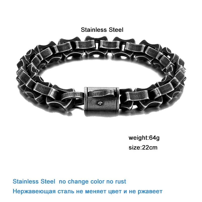 Men Punk Link Chain Bracelet Matte Vintage Black Stainless Steel Motorcycle Hand Bike Jewelry Accessories
