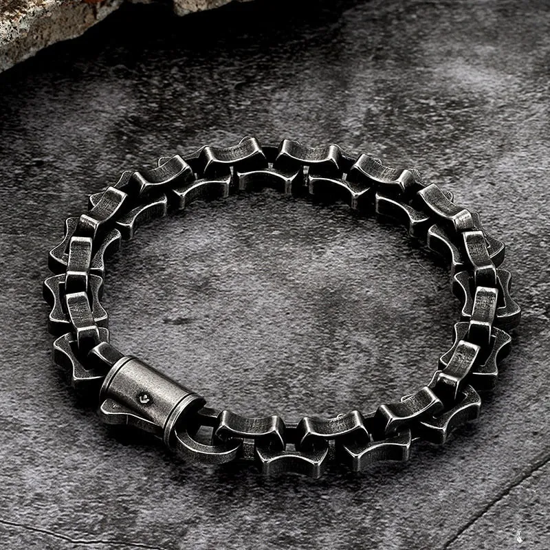 Men Punk Link Chain Bracelet Matte Vintage Black Stainless Steel Motorcycle Hand Bike Jewelry Accessories