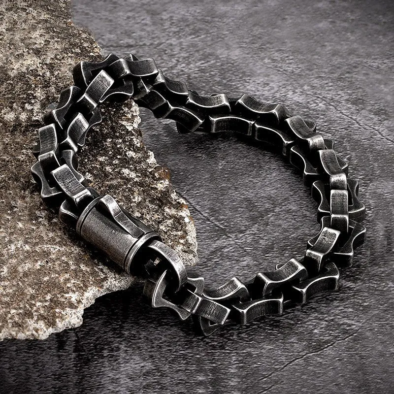 Men Punk Link Chain Bracelet Matte Vintage Black Stainless Steel Motorcycle Hand Bike Jewelry Accessories