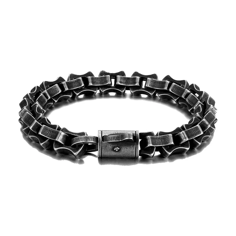 Men Punk Link Chain Bracelet Matte Vintage Black Stainless Steel Motorcycle Hand Bike Jewelry Accessories