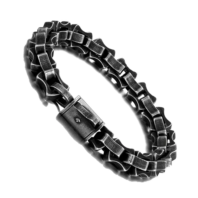 Men Punk Link Chain Bracelet Matte Vintage Black Stainless Steel Motorcycle Hand Bike Jewelry Accessories