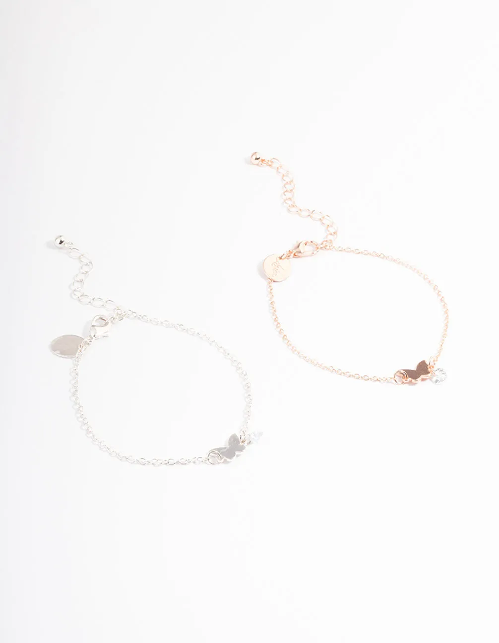 Mixed Metal Cubic Zirconia Butterfly Bracelet Pack
