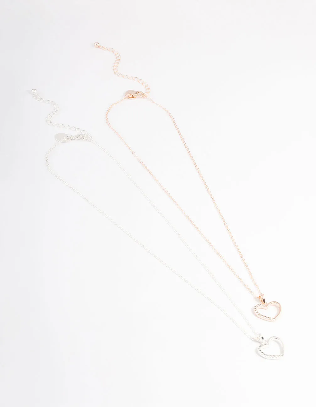 Mixed Metal Open Heart Diamante Necklace Pack