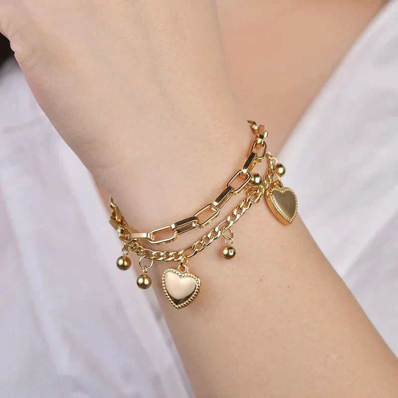 Multi-layer Love Hearts and Round Beads Charm Bracelets