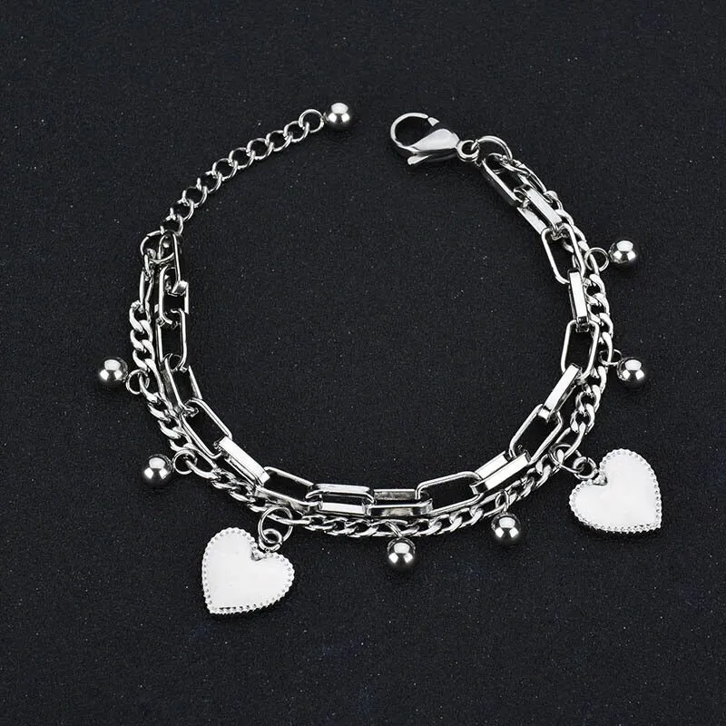 Multi-layer Love Hearts and Round Beads Charm Bracelets