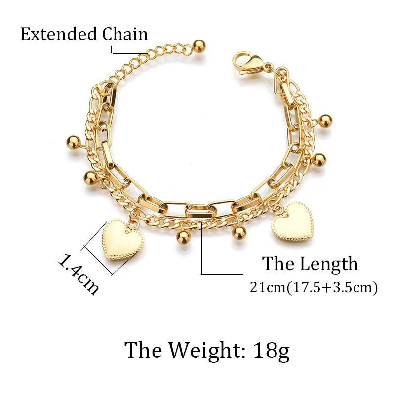 Multi-layer Love Hearts and Round Beads Charm Bracelets
