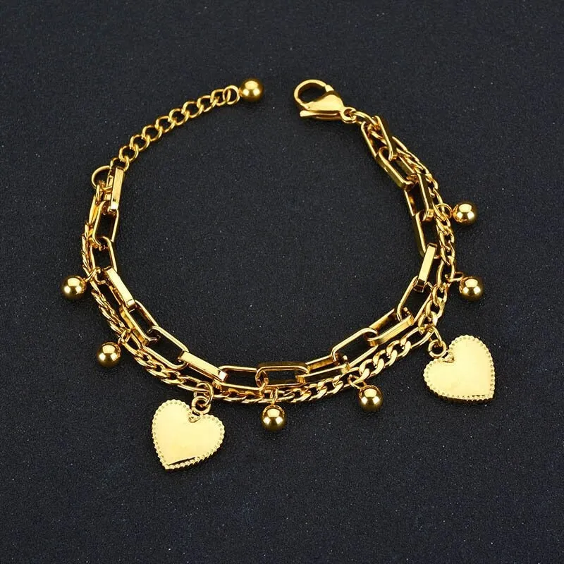 Multi-layer Love Hearts and Round Beads Charm Bracelets