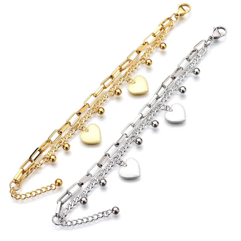 Multi-layer Love Hearts and Round Beads Charm Bracelets