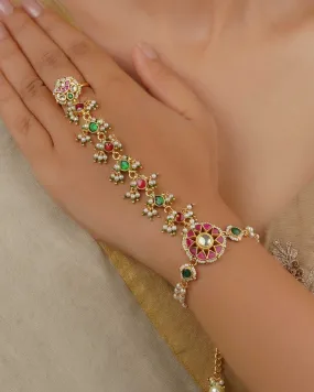 Multicolor Gold Plated Jadau Kundan Haathphool - MHP216M