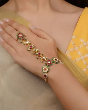 Multicolor Gold Plated Jadau Kundan Haathphool - MHP251M