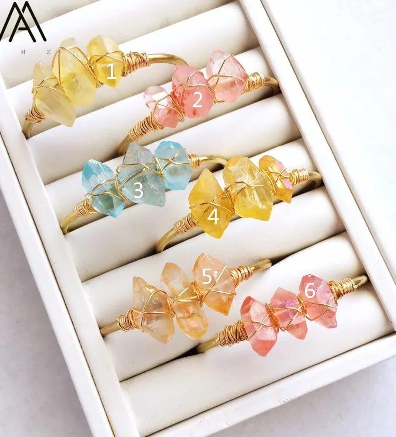 Natural Crystal and Quartz Stone Open Bangle Jewelry