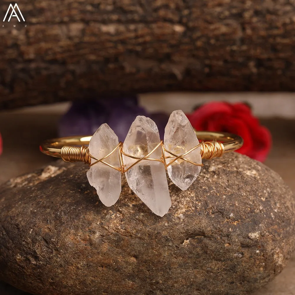 Natural Crystal and Quartz Stone Open Bangle Jewelry