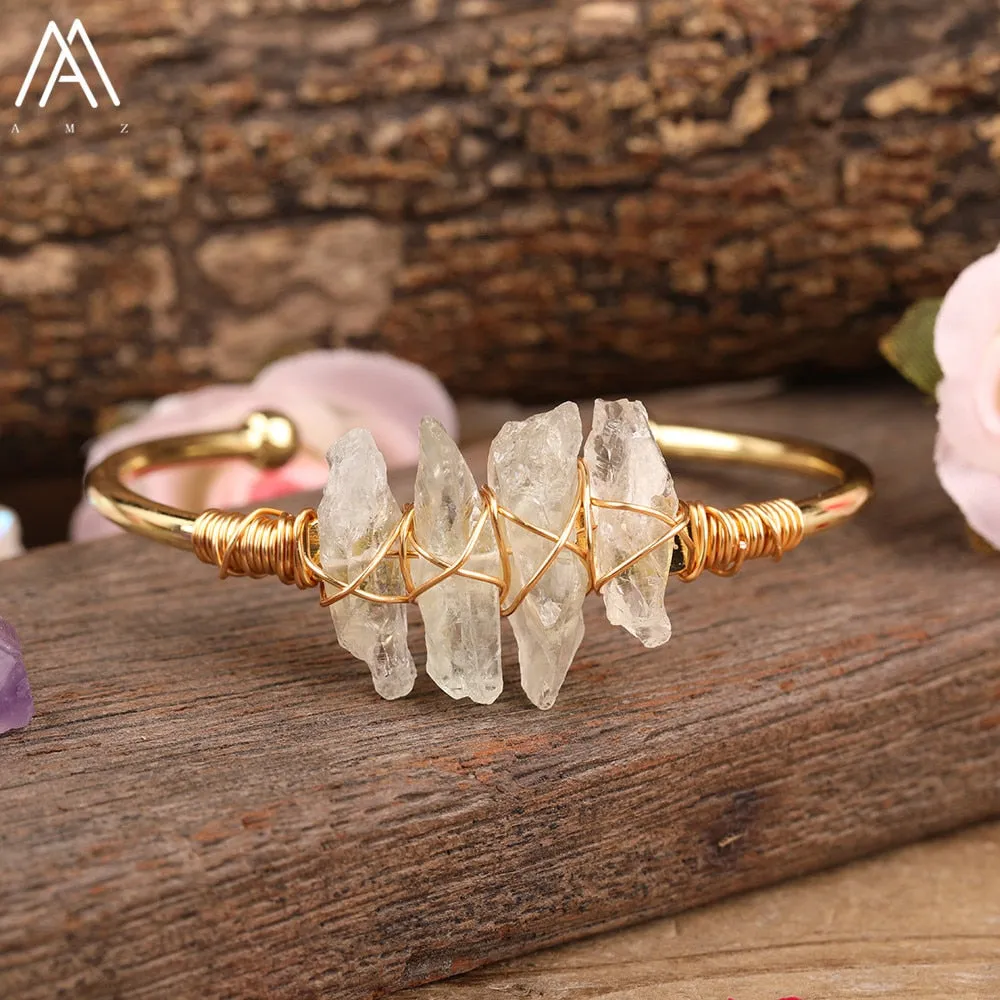 Natural Crystal and Quartz Stone Open Bangle Jewelry