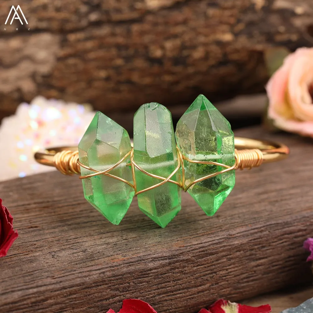 Natural Crystal and Quartz Stone Open Bangle Jewelry