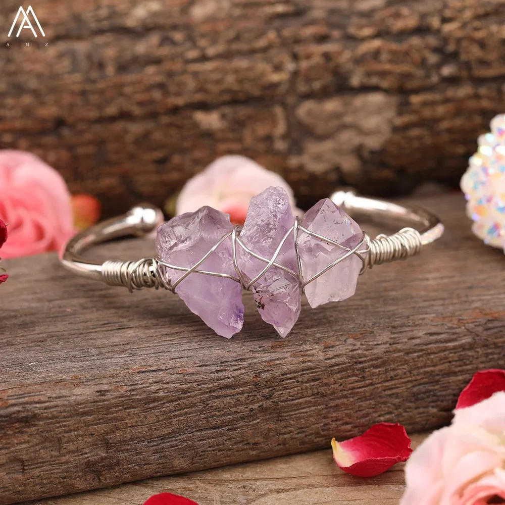 Natural Crystal and Quartz Stone Open Bangle Jewelry