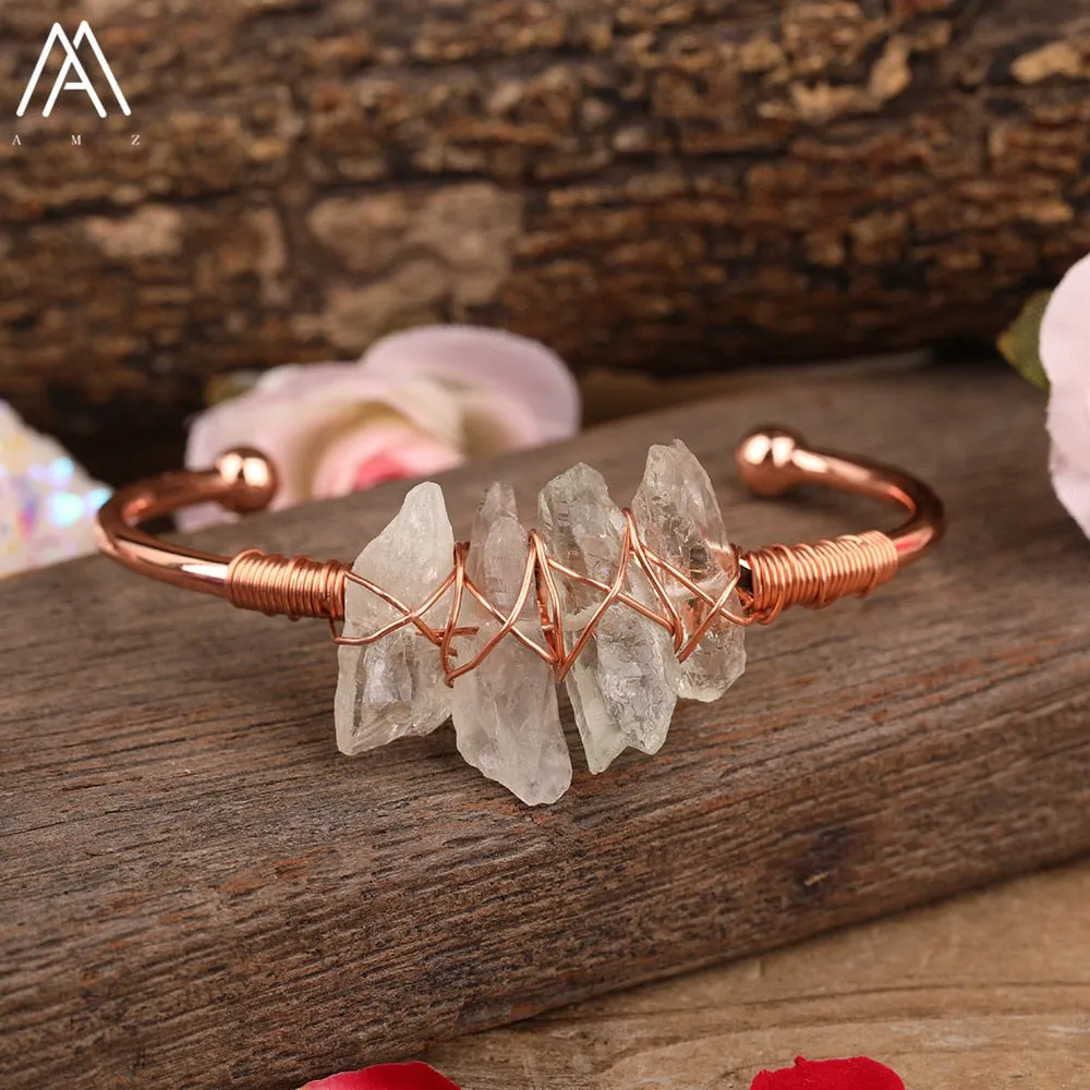 Natural Crystal and Quartz Stone Open Bangle Jewelry