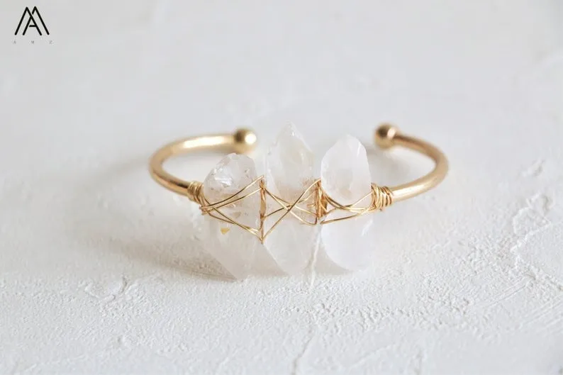 Natural Crystal and Quartz Stone Open Bangle Jewelry